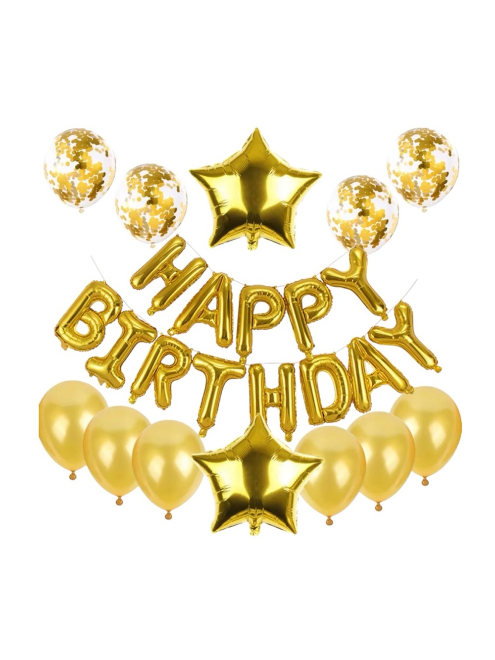 Gold Happy Birthday Balloon Banner Set - Home Party Supplies
